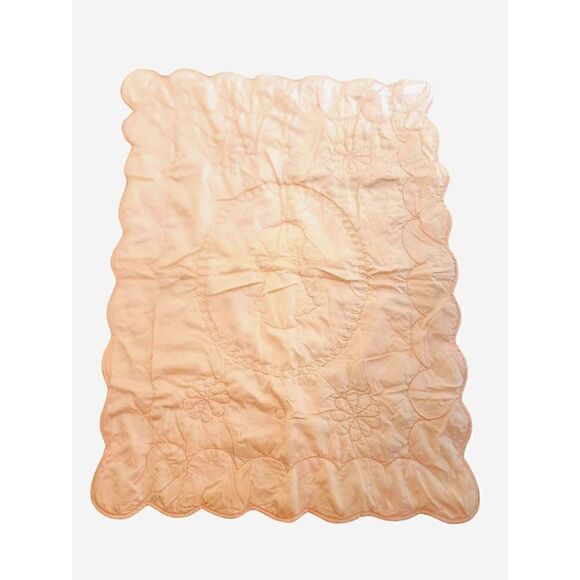 Vintage Precious Moments praying child pink viscose rayon baby blanket - Picture 2 of 7